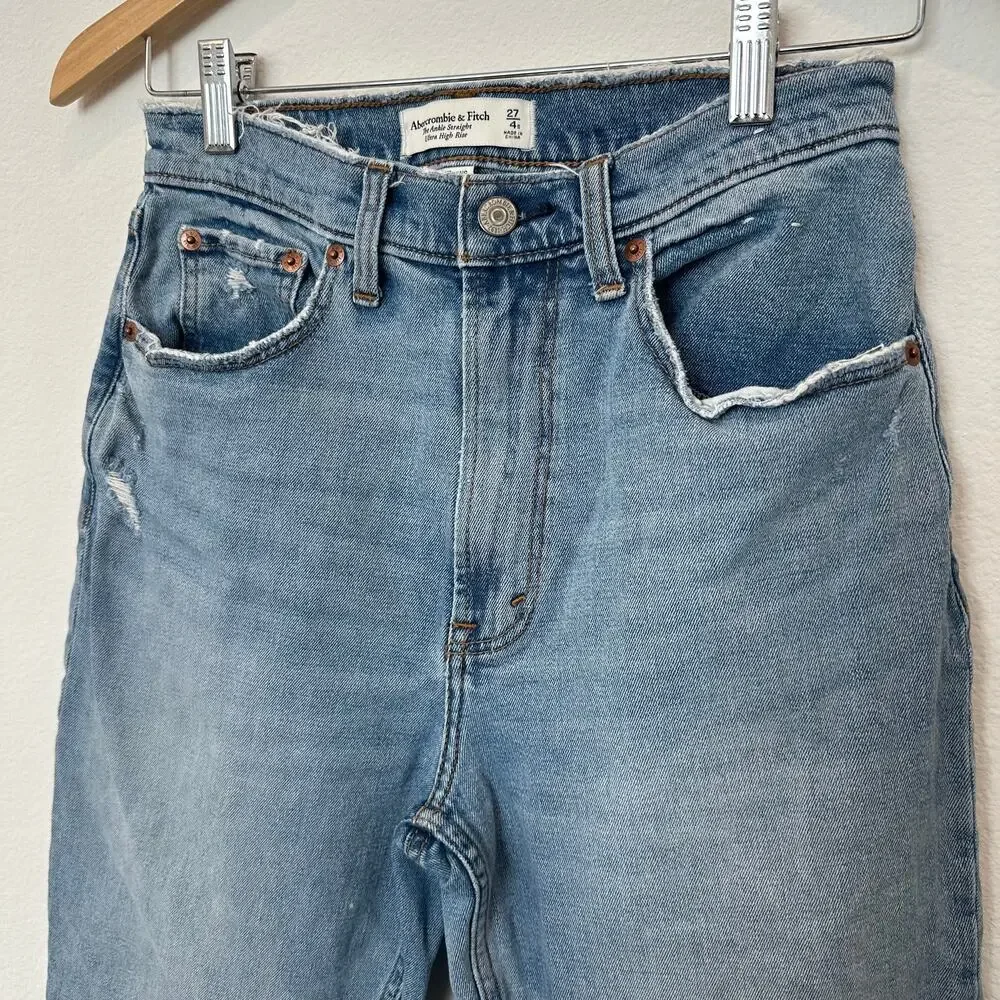 Abercrombie & Fitch Curve Love Ultra High Rise Ankle Straight jeans 27 / 4 short - Picture 3 of 6